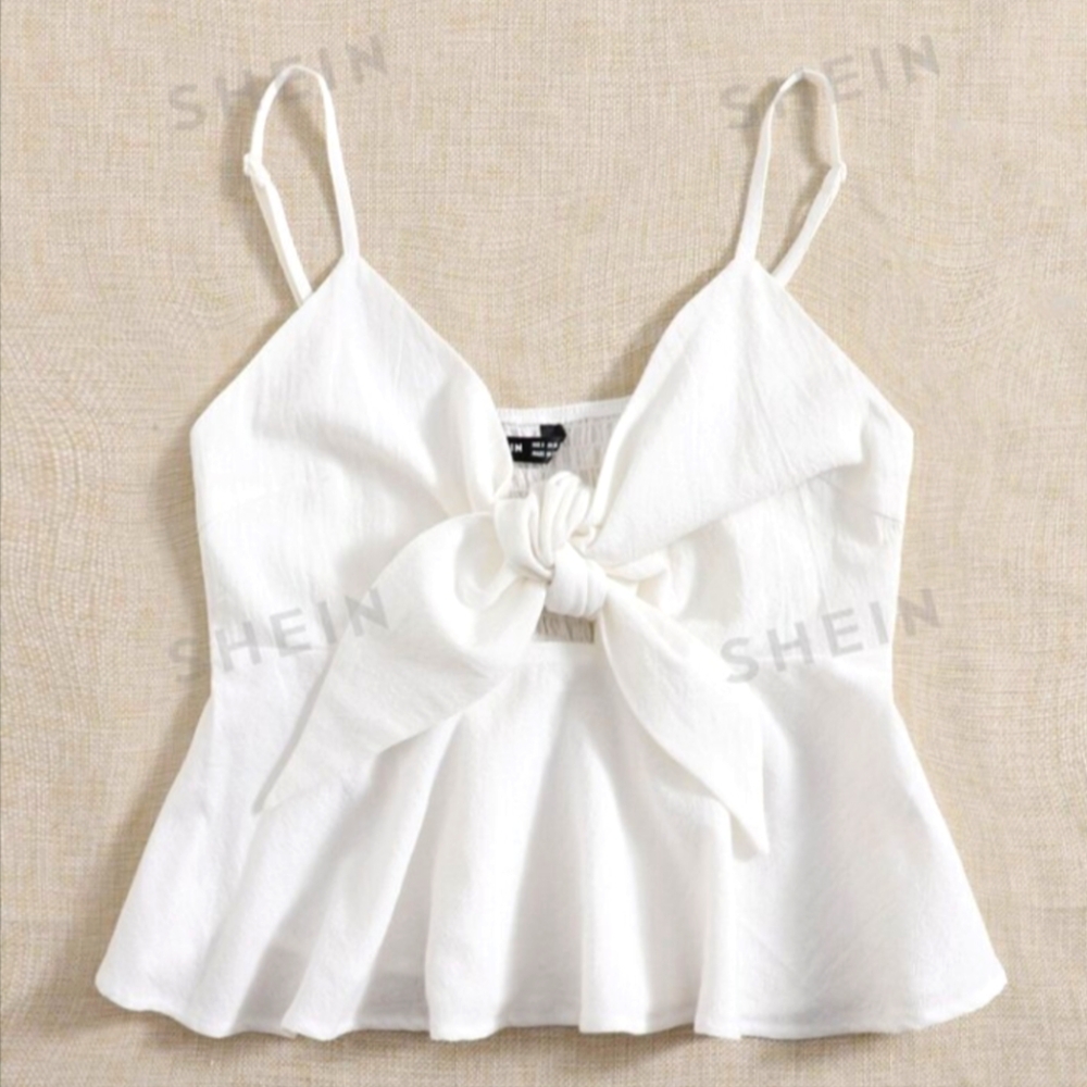 SHEIN cropped white tie blouse